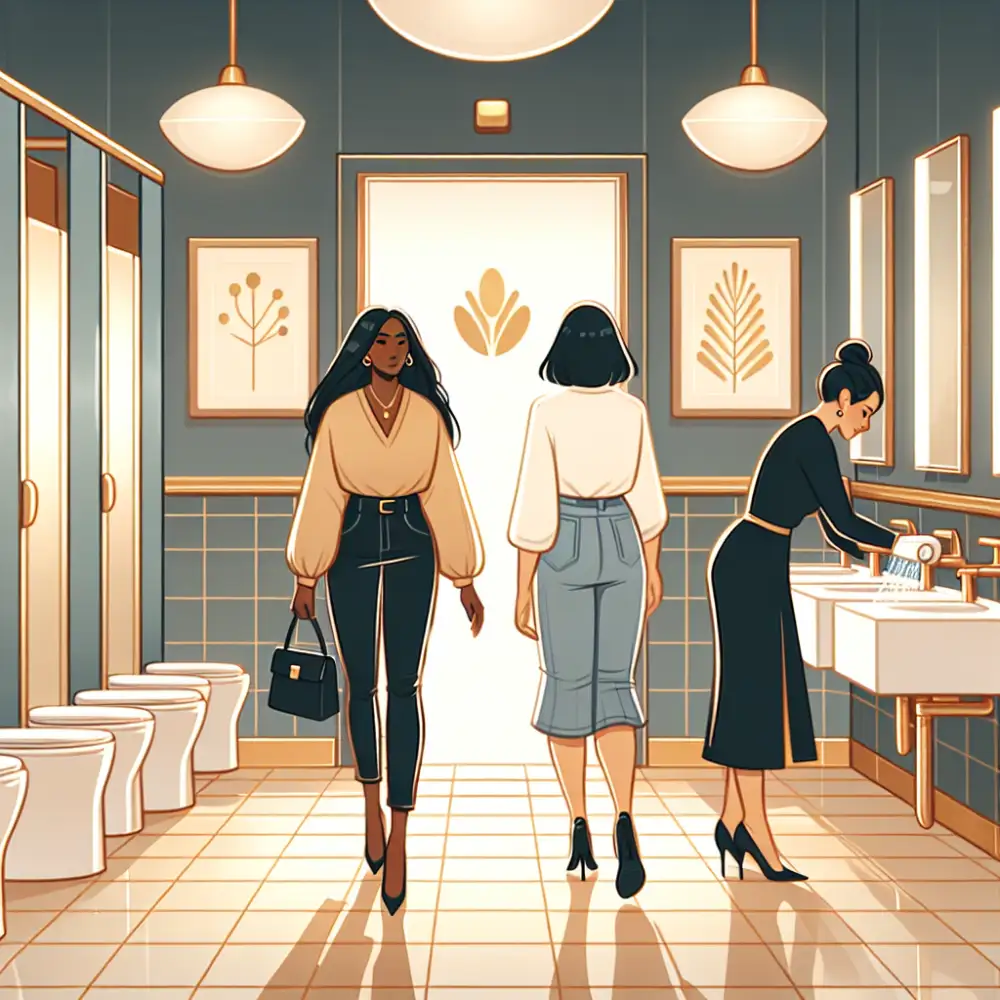 women going to the bathroom