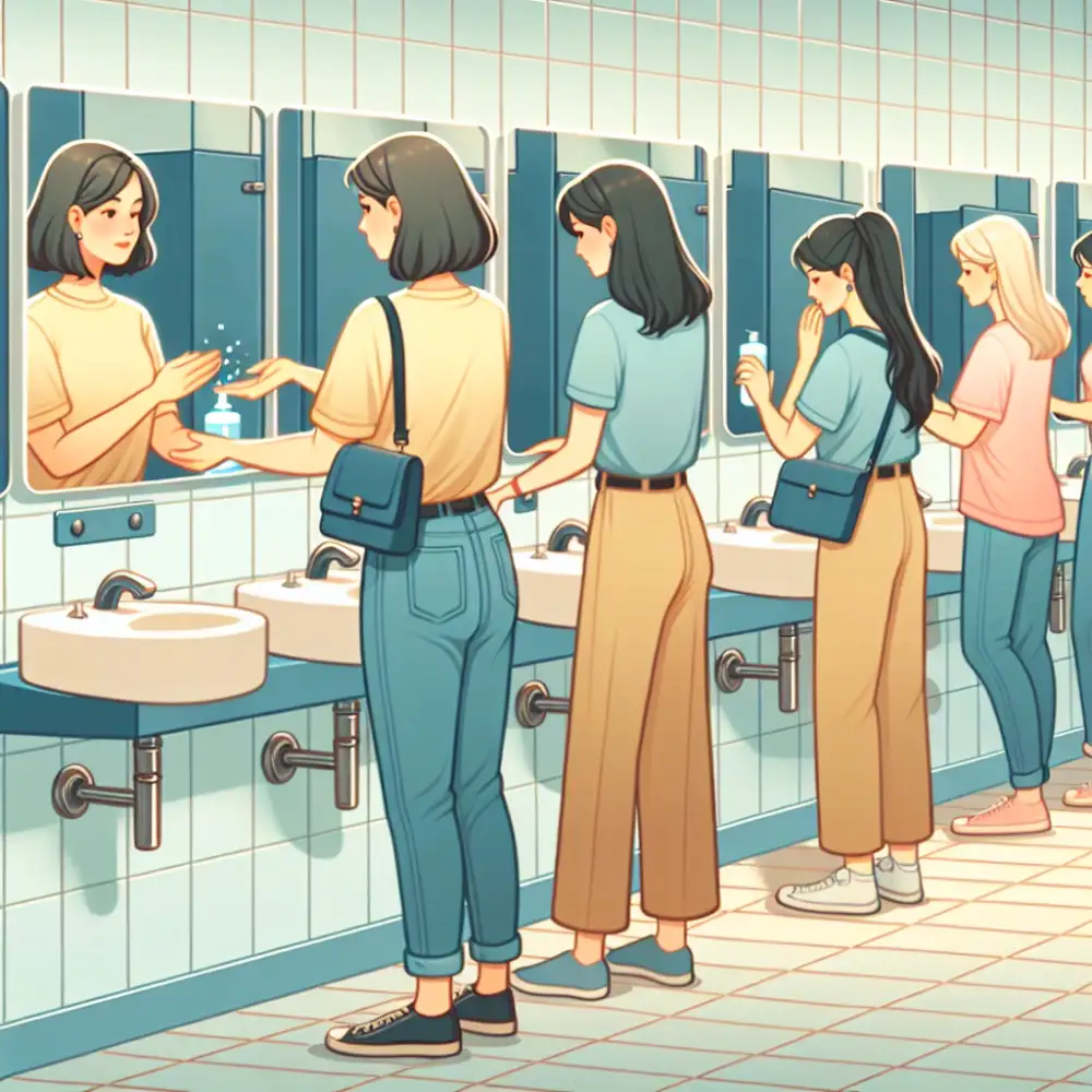 women going to the bathroom